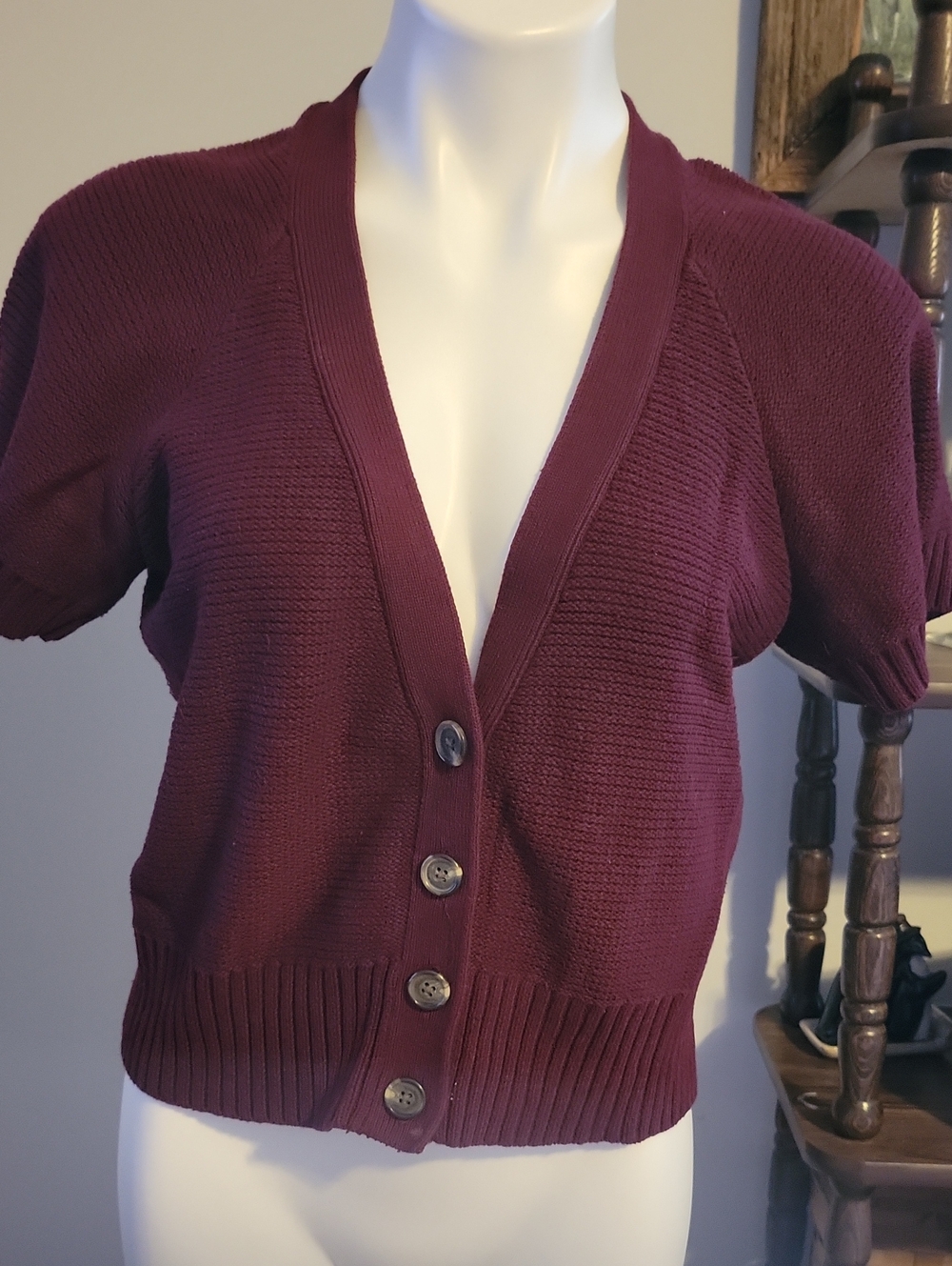 American Living Short Sleeve Button Cardigan - Wine...size Large